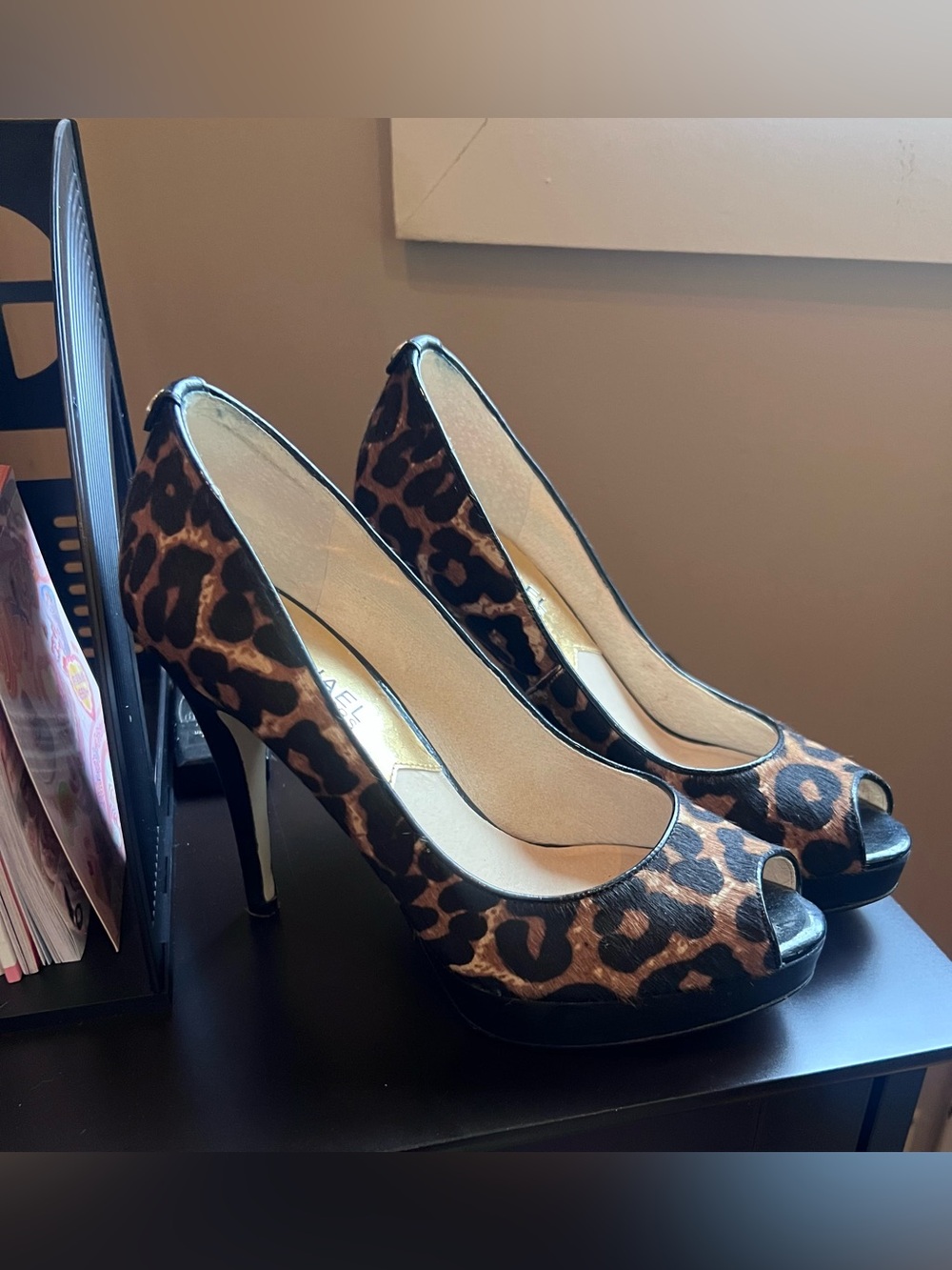 Michael Kors Leopard Print Peep-Toe High Heels - Brown/Black